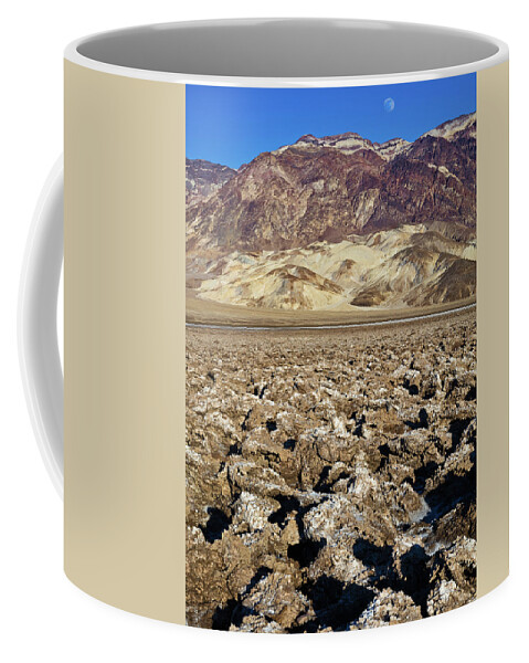 Tom Daniel Coffee Mug featuring the photograph Devil's Golf Course Mts and Moon by Tom Daniel