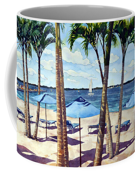 Beach Coffee Mug featuring the painting Dewey's got the Blues by Mick Williams