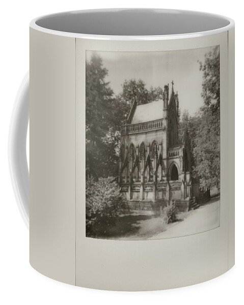 Spring Grove Cemetery Coffee Mug featuring the photograph Dexter Mausoleum Black and White Polaroid 600 Spring Grove Cemetery Cincinnati Ohio  by Dave Morgan