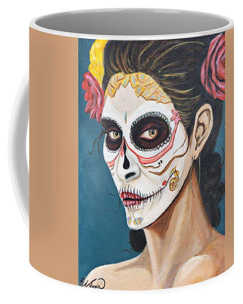  Coffee Mug featuring the painting Dia de los muertos II by Emanuel Alvarez Valencia