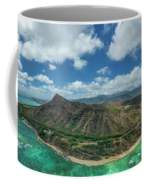 Diamond Head Waikiki Hawaii Panorama Aerial Coffee Mug featuring the photograph Diamond Head Waikiki Hawaii by Leonardo Dale