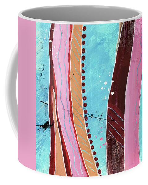Aqua Coffee Mug featuring the painting DIDGERIDOO Abstract In Aqua Blue Red Pink Mango by Lynnie Lang