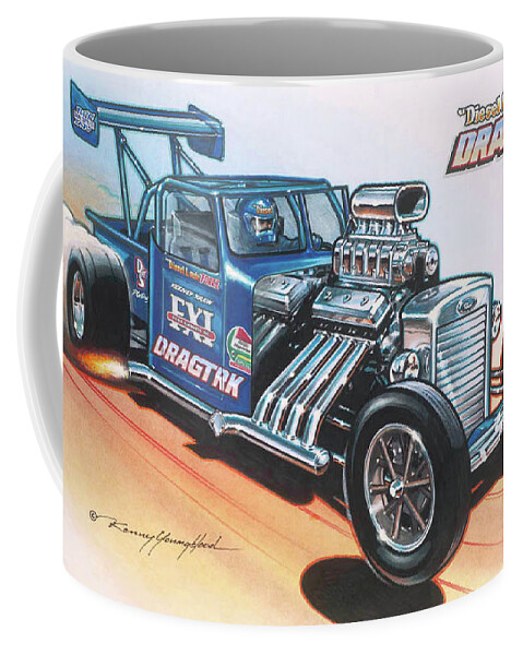 Nhra Funny Car Hell Fire Nitro Top Fuel Dragster Kenny Youngblood John Force Coffee Mug featuring the painting Diesel Louie by Kenny Youngblood