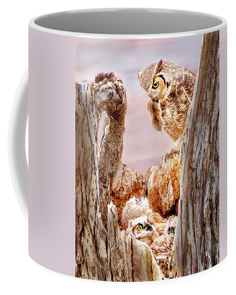Great Horned Owl Coffee Mug featuring the photograph Dinner for the Great Horned Owl Family by Judi Dressler