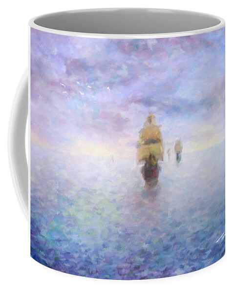 Nautical Art Coffee Mug featuring the painting Discovery by Trask Ferrero