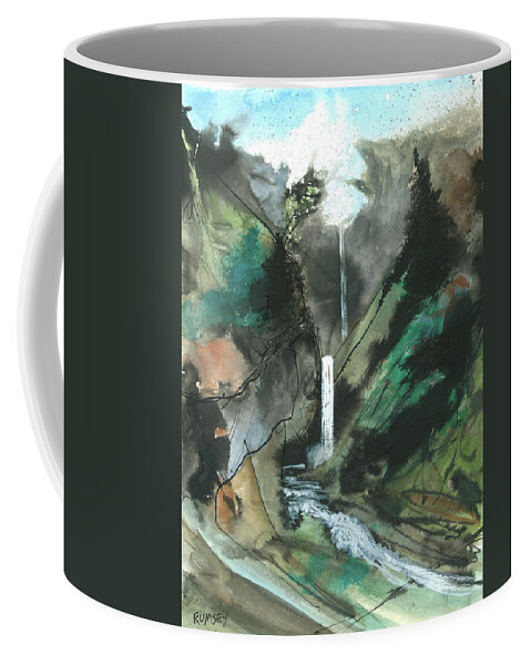Rhodes Rumsey Coffee Mug featuring the painting Distant Falls by Rhodes Rumsey