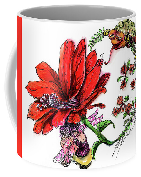 Fairy Collection Coffee Mug featuring the drawing Do not look at me by Marnie Clark