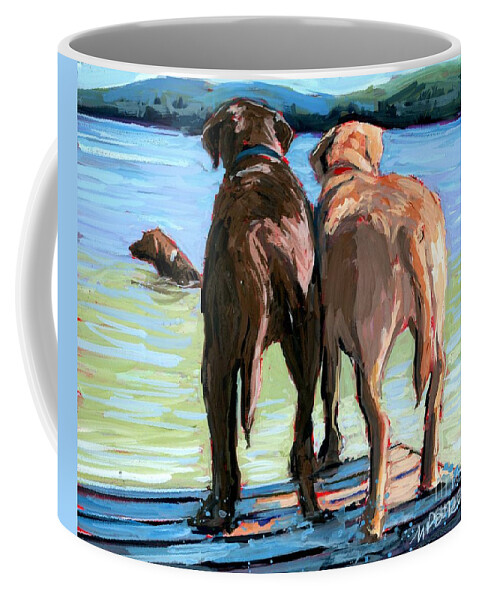 Dock Dogs Coffee Mug featuring the painting Dock Dogs by Molly Poole