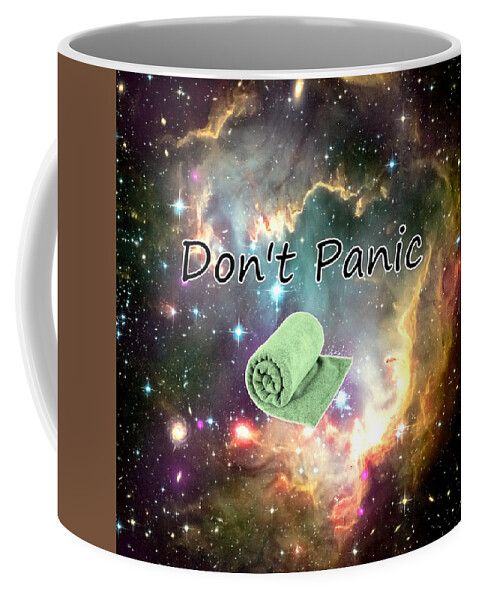Guide Coffee Mug featuring the mixed media Don't Panic by Anastasiya Malakhova
