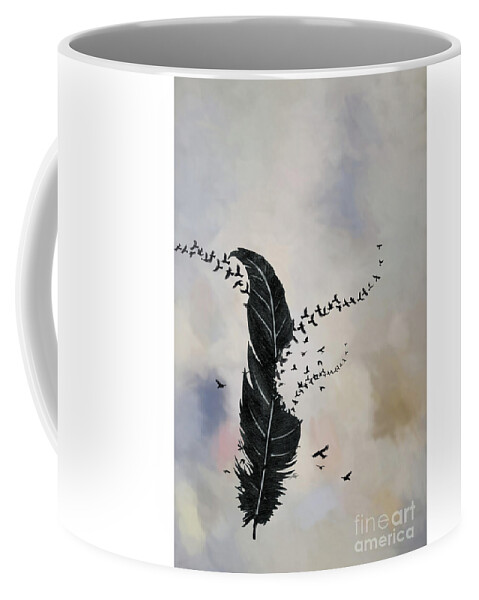 Corvid Coffee Mug featuring the digital art Feather Crows by Jim Hatch