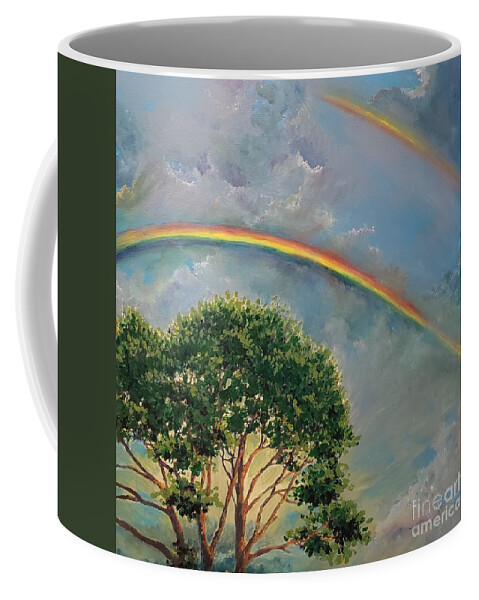 Rainbow Coffee Mug featuring the painting Double Rainbow by Merana Cadorette