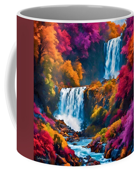 Ai Coffee Mug featuring the digital art Double Waterfall by Cindy's Creative Corner