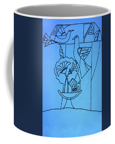 Russian Artists New Wave Coffee Mug featuring the drawing Doves Symbol of Love - Blue by Tatiana Koltachikhina