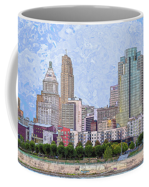 Cincinnati Coffee Mug featuring the digital art Downtown Cincinnati - the Banks by Bentley Davis