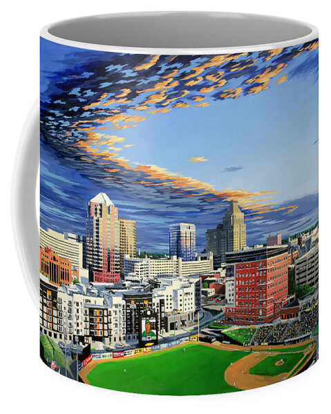 Cityscape Coffee Mug featuring the painting Downtown Greensboro NC by John Gibbs
