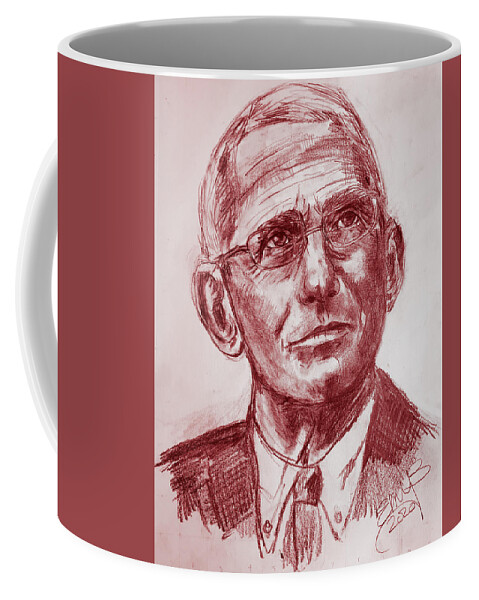 Fauci Coffee Mug featuring the mixed media Dr Fauci -- red tint by Eileen Backman