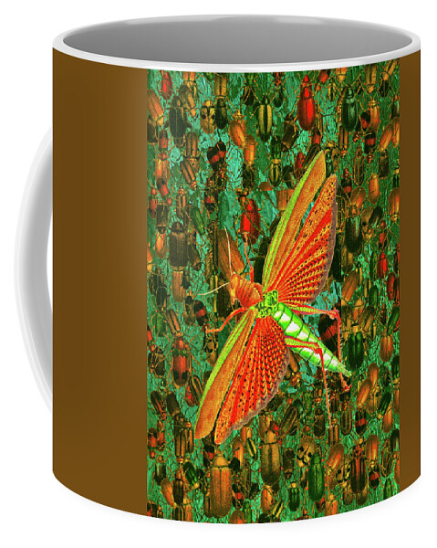 Dragonfly Coffee Mug featuring the mixed media Dragonfly on Beetles by Lorena Cassady