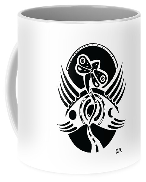 Black And White Coffee Mug featuring the digital art Dragonfly by Silvio Ary Cavalcante