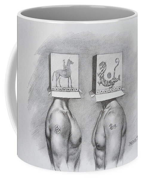 East And West Coffee Mug featuring the drawing Drawing-East and West by Hongtao Huang