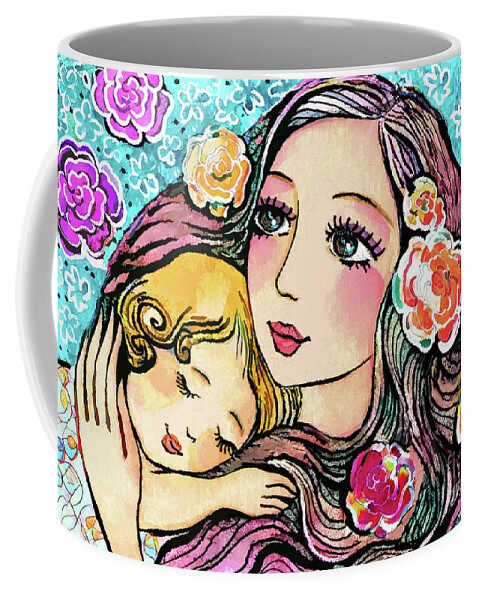 Mother And Child Coffee Mug featuring the painting Dreaming in Roses by Eva Campbell