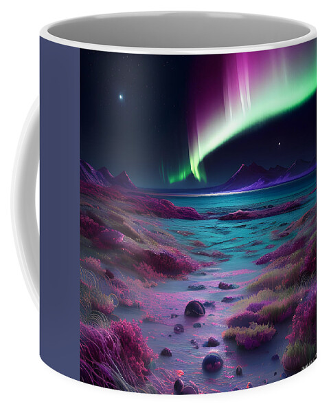 Aurora Borealis Coffee Mug featuring the mixed media Dreaming of Aurora by Lisa Pearlman
