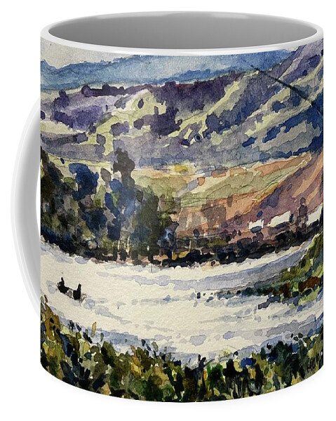 Landscape Coffee Mug featuring the painting Drifting on the Yellowstone by Les Herman