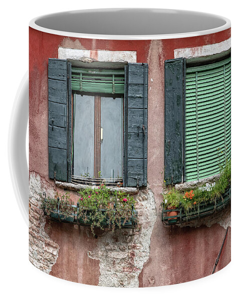 Venice Coffee Mug featuring the photograph Dueling Rustic Windows of Venice by David Letts