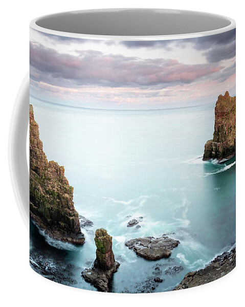 Duncansby Coffee Mug featuring the photograph Duncansby Sea Stacks at Sunset by Maria Gaellman