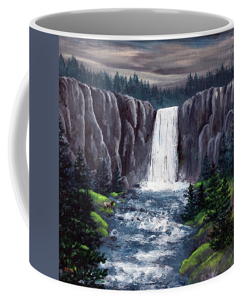 Tumalo Falls Coffee Mug featuring the painting Dusk at Tumalo Falls by Laura Iverson