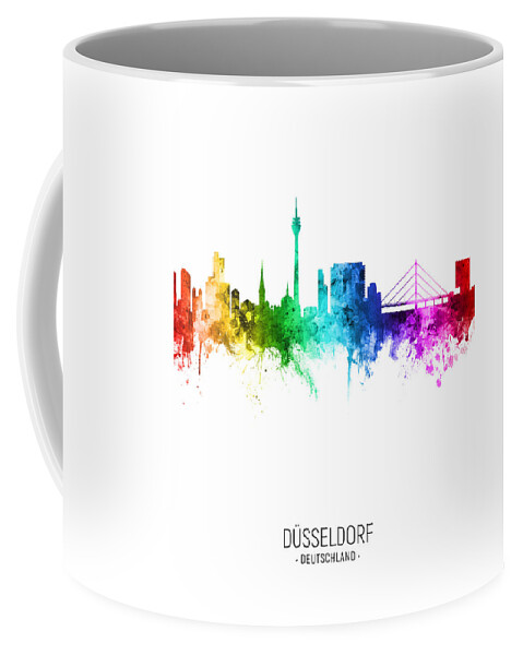 Düsseldorf Coffee Mug featuring the digital art Dusseldorf Germany Skyline #26 by Michael Tompsett
