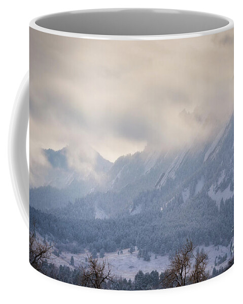 Flatirons Coffee Mug featuring the photograph Dusted Flatirons in Boulder Colorado by Abigail Diane Photography
