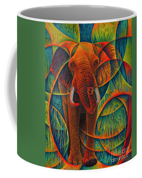 Elephant Coffee Mug featuring the painting Dynamic Elephant - 3D by Ricardo Chavez-Mendez