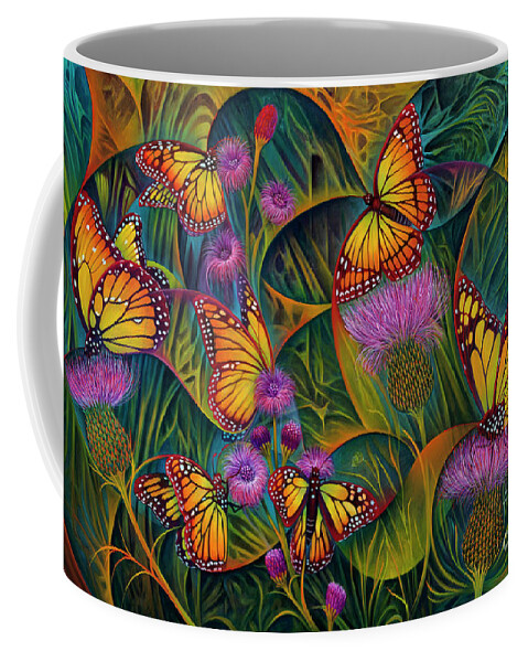 Butterflies Coffee Mug featuring the painting Dynamic Monarchs by Ricardo Chavez-Mendez
