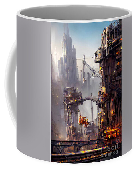 Wingsdomain Coffee Mug featuring the mixed media Dystopian Cityscape The Construction Site 20221003a by Wingsdomain Art and Photography