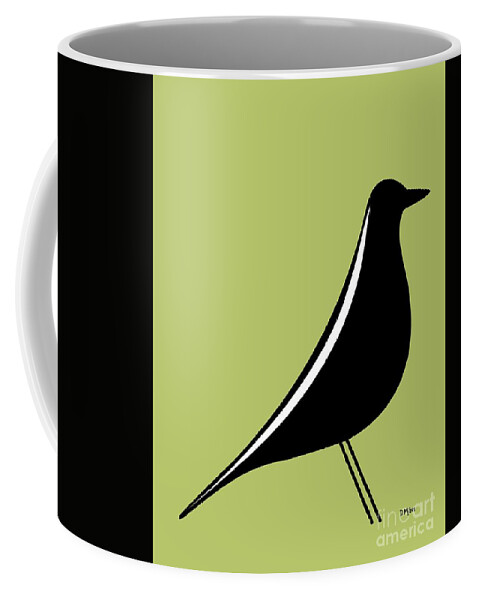 Mid Century Modern Coffee Mug featuring the digital art Eames House Bird on Green by Donna Mibus