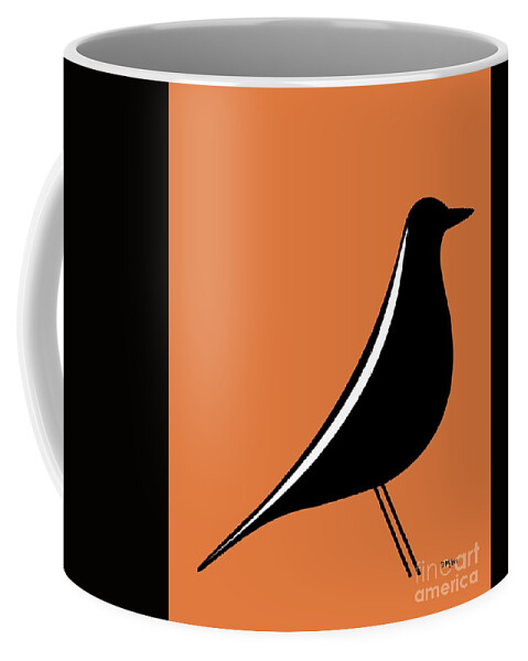 Mid Century Modern Coffee Mug featuring the digital art Eames House Bird on Orange by Donna Mibus