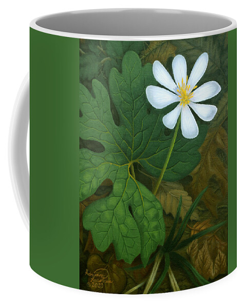 Bloodroot Coffee Mug featuring the painting Early Bloomer Bloodroot by Adrienne Dye