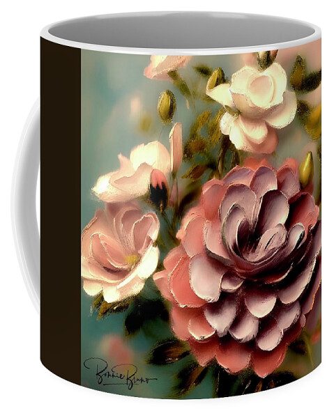 Impasto Coffee Mug featuring the mixed media Earthtones Floral - thick impasto painting by Bonnie Bruno