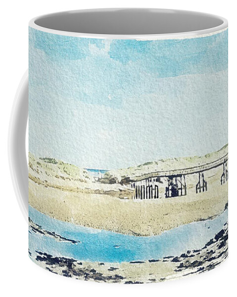 Lossiemouth Coffee Mug featuring the digital art East Beach Bridge Lossiemouth by John Mckenzie