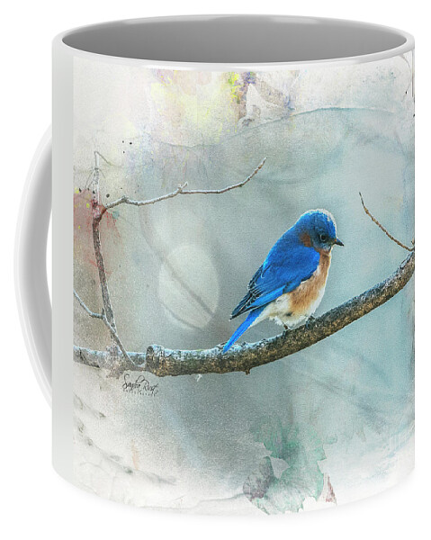 Bluebird Coffee Mug featuring the photograph Eastern Bluebird Photograph Styled in Botanical by Sandra Rust