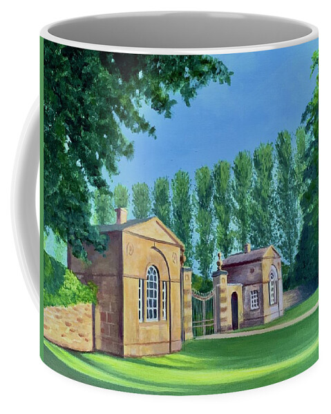 Easton Neston Lodges Coffee Mug featuring the painting Easton Neston Lodges by Caroline Swan