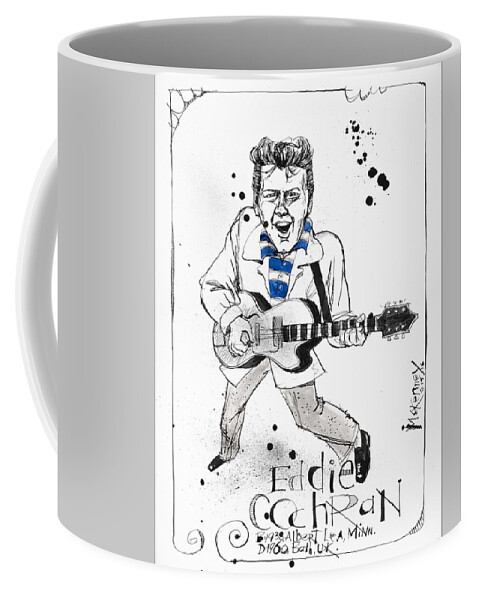  Coffee Mug featuring the drawing Eddie Cochran by Phil Mckenney