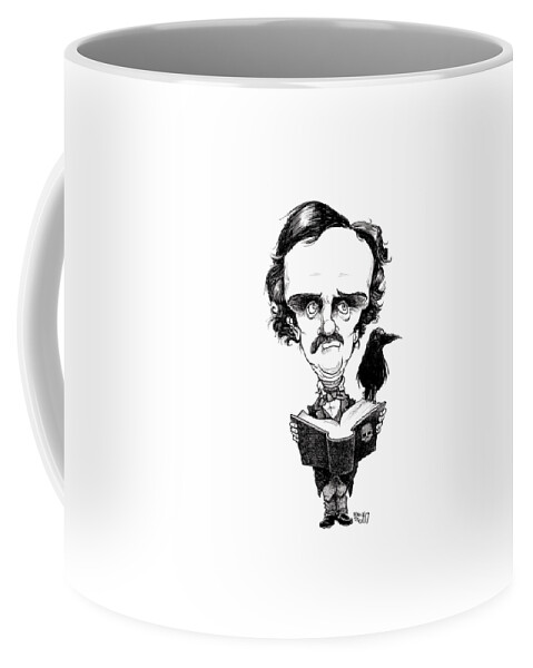 Caricature Coffee Mug featuring the drawing Edgar Allan Poe by Mike Scott