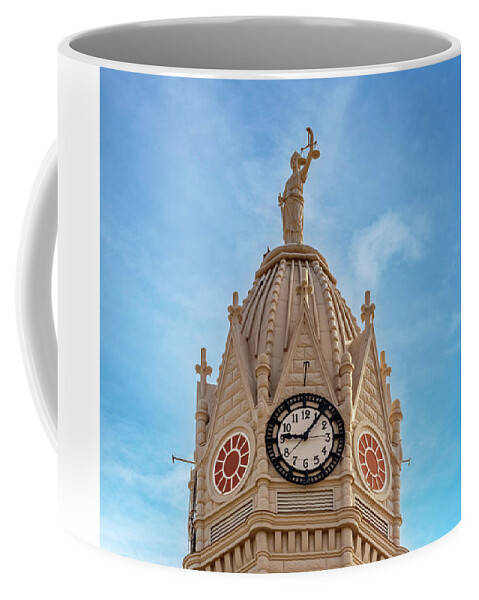 Edgar County Courthouse Coffee Mug featuring the photograph Edgar County Courthouse Clock Tower - Paris, IL by Susan Rissi Tregoning