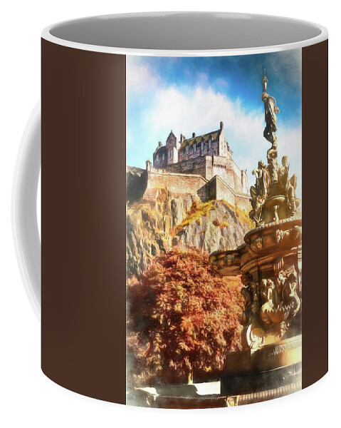 Edinburgh Castle Coffee Mug featuring the photograph Edinburgh Castle and Ross Fountain Edinburgh Scotland Painterly by Carol Japp