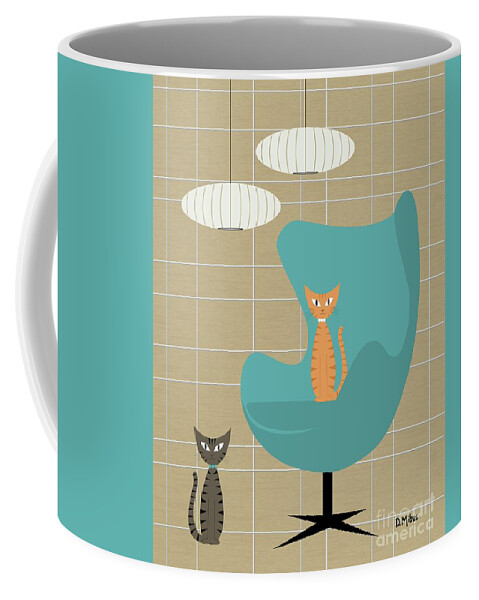 Mid Century Cat Coffee Mug featuring the digital art Egg Chair with Tabby and Ginger Cats by Donna Mibus