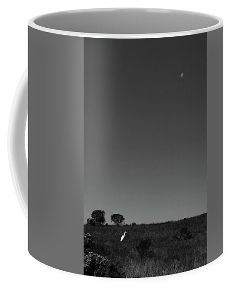Egret Coffee Mug featuring the photograph Egret and Moon by Lorraine Devon Wilke