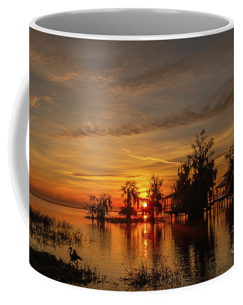 Egret Coffee Mug featuring the photograph Egret and Sunrise by Tom Claud
