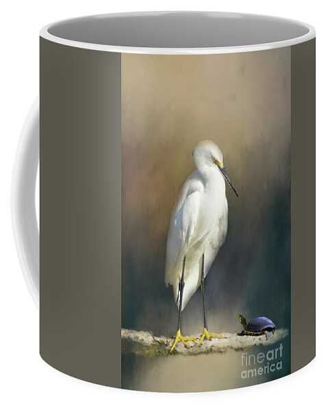 Snowy Egret Coffee Mug featuring the digital art Egret Eyes Turtle 30 x 20 by Kathy Kelly