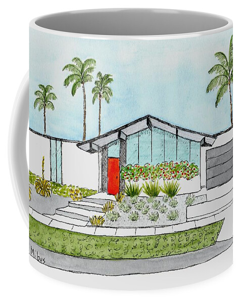 Mid Century Modern Home Coffee Mug featuring the painting Eichler Home in California by Donna Mibus